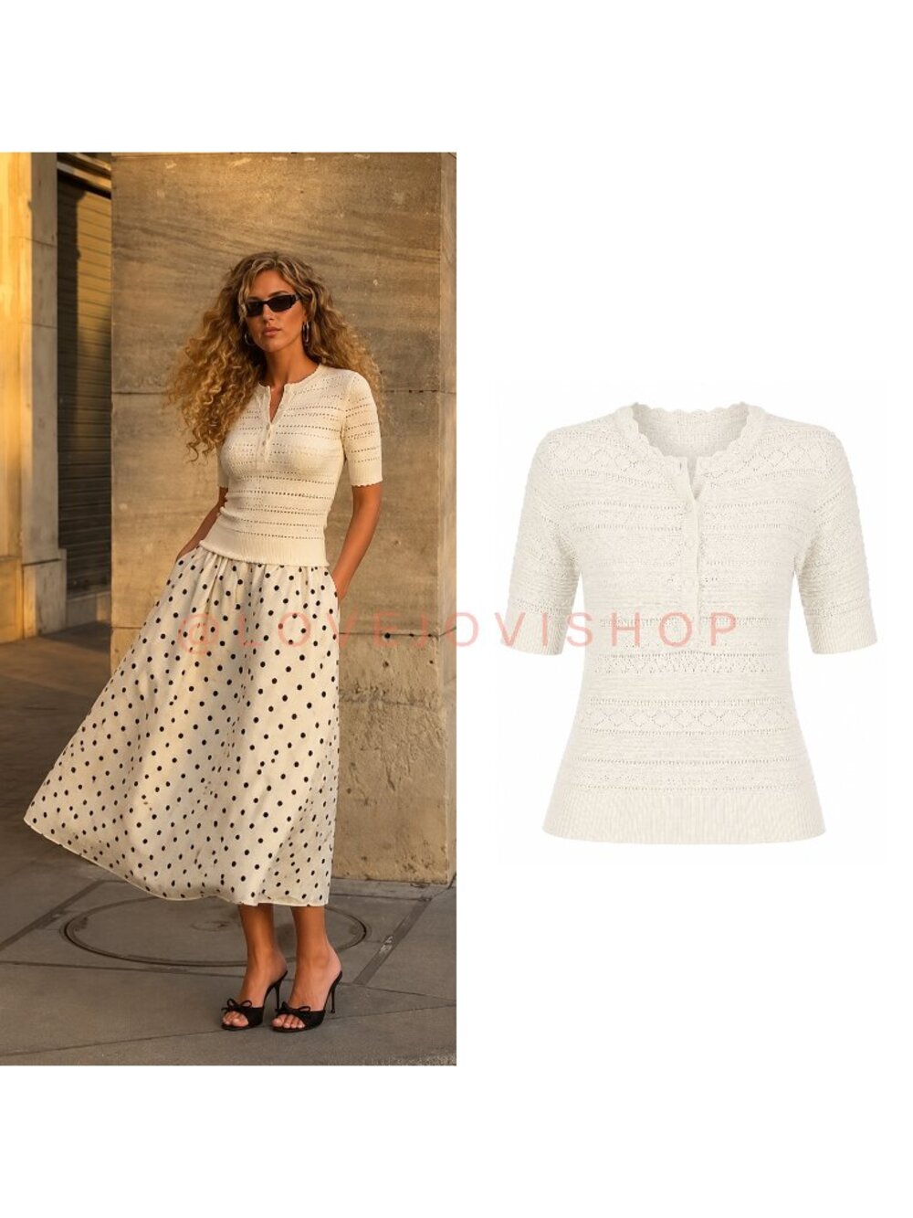 Feminine | Ann Taylor Knit Lace Short Sleeve Top | Scalloped Henley | Crochet XL